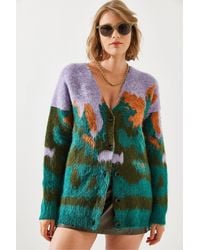 Bianco Lucci - Long Thick Jacquard Cardigan With Button Closure - Lyst
