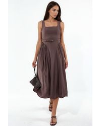 Busem - Square Collar Belted Midi Dress - Lyst