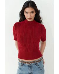 Hiccup - Short Sleeve Half Turtleneck Hair Braid Knit Sweater - Lyst