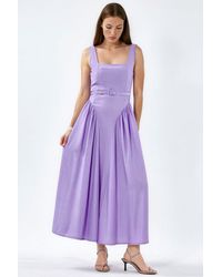 Busem - Square Collar Belted Midi Dress - Lyst