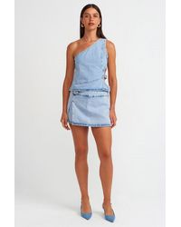 Dilvin - Cotton Denim Mini A-Line Skirt - Lyst