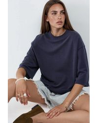 Busem - Oversized Ribbed Crop Blouse With Crew Neck - Lyst