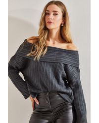 Bianco Lucci - Off Shoulder Ribbed Knit Sweater - Lyst