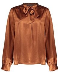 Geisha - Blouse Satin With Bow Tie 63605-14 35 Copper - Lyst