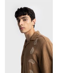 Giesto - Cotton Embroidered Poplin Short Sleeve Shirt - Lyst