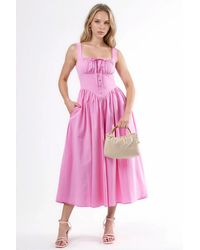 Busem - Midi Dress With Square Collar And Button Detail - Lyst