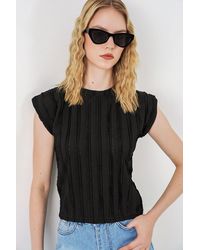 Bigdart - Gestructureerde Geribde Pull-On Blouse - Lyst