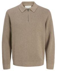 Jack & Jones - Jprblamilano Stitch Knit Zip Polo S 12281743 Greige - Lyst