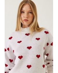 Bianco Lucci - Heart Pattern Crew Neck Relaxed Fit Sweater - Lyst