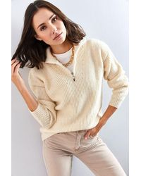 Bianco Lucci - Oversized Textured Knit Sweater With Zipper Collar - Lyst