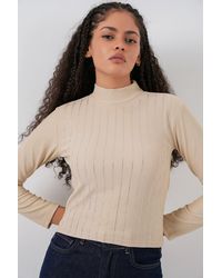 Bigdart - Striped Half Turtleneck Long Sleeve Top With Stone Detail - Lyst