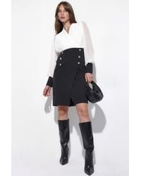 Msn-Collection - V-Neck Midi Dress With Button Detail - Lyst