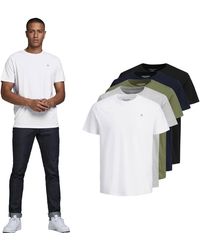 Jack & Jones - Jack&jones Logo Casual Wit T-shirt Van Zacht Katoen Met Ronde Hals En Korte Mouwen, 5-pack - Lyst