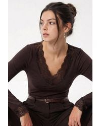 Bianco Lucci - Lace Detailed V-Neck Blouse - Lyst