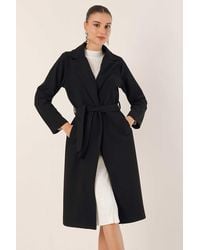 Bigdart - Double Breasted Tie Closure Textured Coat - Lyst