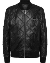 Philipp Plein - Jassen ,Zwart ,Leer Leather Bomber Ls - Lyst