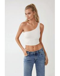 Hiccup - Asymmetrical Collar Fitted Crop Top - Lyst