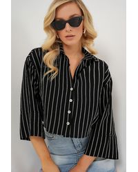 Bigdart - Oversized Striped Cropped Shirt With Button Closure - Lyst