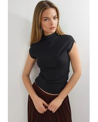 Busem - Fitted Mock Neck Cap Sleeve Knitted Blouse - Lyst