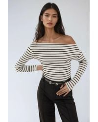 Hiccup - Off-Shoulder Striped Ribbed Long-Sleeve Top - Lyst