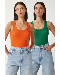 Happiness İstanbul - Fitted U Collar Knitted 2- Pack Tank Top - Lyst