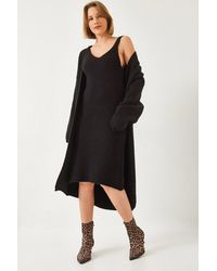 Bianco Lucci - Textured Knitwear V-Neck Cardigan-Dress Two-Piece Set - Lyst