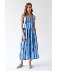 MixRay - Striped A-Line Midi Dress With Tie Detail - Lyst