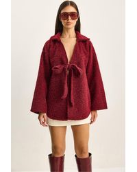 Bianco Lucci - Textured Oversized V-Neck Tie Closure Cardigan - Lyst