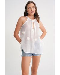 MixRay - V-Ausschnitt Bluse Mit Bindeband Und Rüschen - Lyst