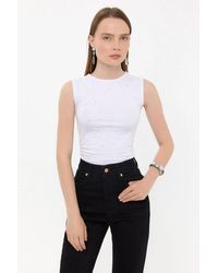 Hiccup - Sleeveless Cotton Round-Neck Diamante Top - Lyst
