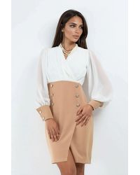 Msn-Collection - V-Neck Midi Dress With Button Detail - Lyst