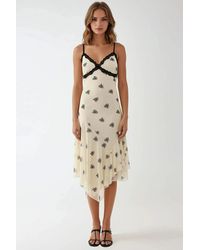 Hiccup - V-Neck Printed Bodycon Maxi Dress With Lace Detail - Lyst