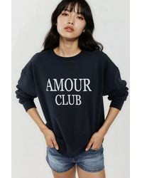 Hiccup - Printed Crew Neck Relaxed Fit Raised Sweatshirt - Lyst
