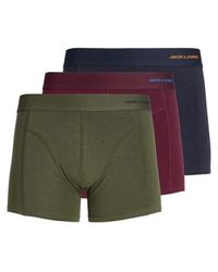 Jack & Jones - Boxershorts Trunks Jaccomo Bamboe Effen 3-Pack Groen/Rood/Donkerblauw - Lyst