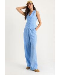 Bianco Lucci - V-Neck Vest And Wide Leg Pants Two-Piece Coord Set - Lyst