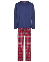 Phil & Co. Berlin - Lange Pyjama Set Met Flanellen Pyjamabroek Rood/Blauw - Lyst