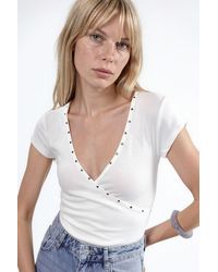 Busem - V-Hals Geribbelde Slanke Fit Blouse - Lyst