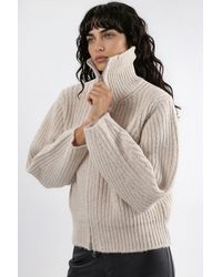 Hiccup - Thick Textured Turtleneck Zip-Up Cardigan - Lyst