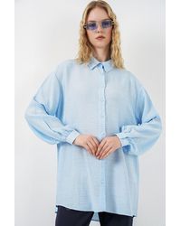 Bigdart - Oversized Textured Long Blouse With Shirt Collar - Lyst