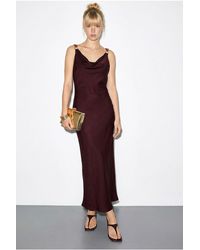 Bianco Lucci - Sleeveless Satin Maxi Slip Dress With Cowl Neck And Accessory Detail - Lyst
