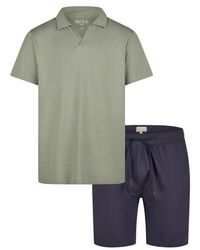 Phil & Co. Berlin - Korte Pyjama Set Shortama Badstof Groen/Blauw - Lyst