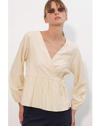 Bigdart - V-Neck Tie Detail Crepe Wrap Blouse - Lyst