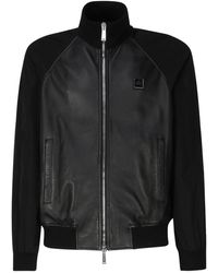 DSquared² - Contrast Arms Zwarte Leren Jas - Lyst