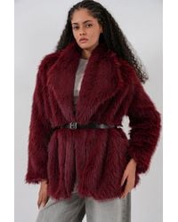 Bigdart - Long Oversized Faux Fur Coat With Belt - Lyst