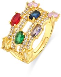 Luxenter - Ring Aus Metalllegierung Und Mehrfarbigem Zirkonia Mit 18-Karat-Gelbgold - Lyst