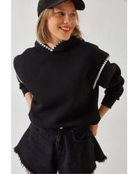 Bianco Lucci - Hooded Lace Detail Relaxed Fit Hoodie - Lyst