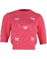 Alessandra Rich - Versierde Trui Van Roze Wol - Lyst