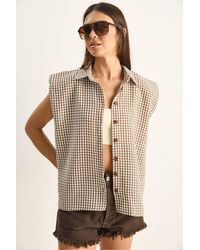Bianco Lucci - Gingham Cotton Sleeveless Shirt - Lyst