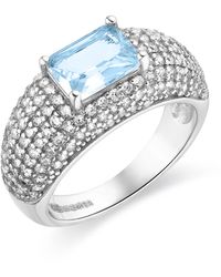 Luxenter - 925 Sterling Zilveren Ring Met Gerhodineerde Aquamarijn Zirkonia - Lyst