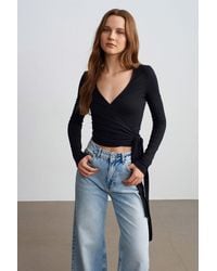 Dilvin - Crop Wrap Blouse With Tie Detail - Lyst
